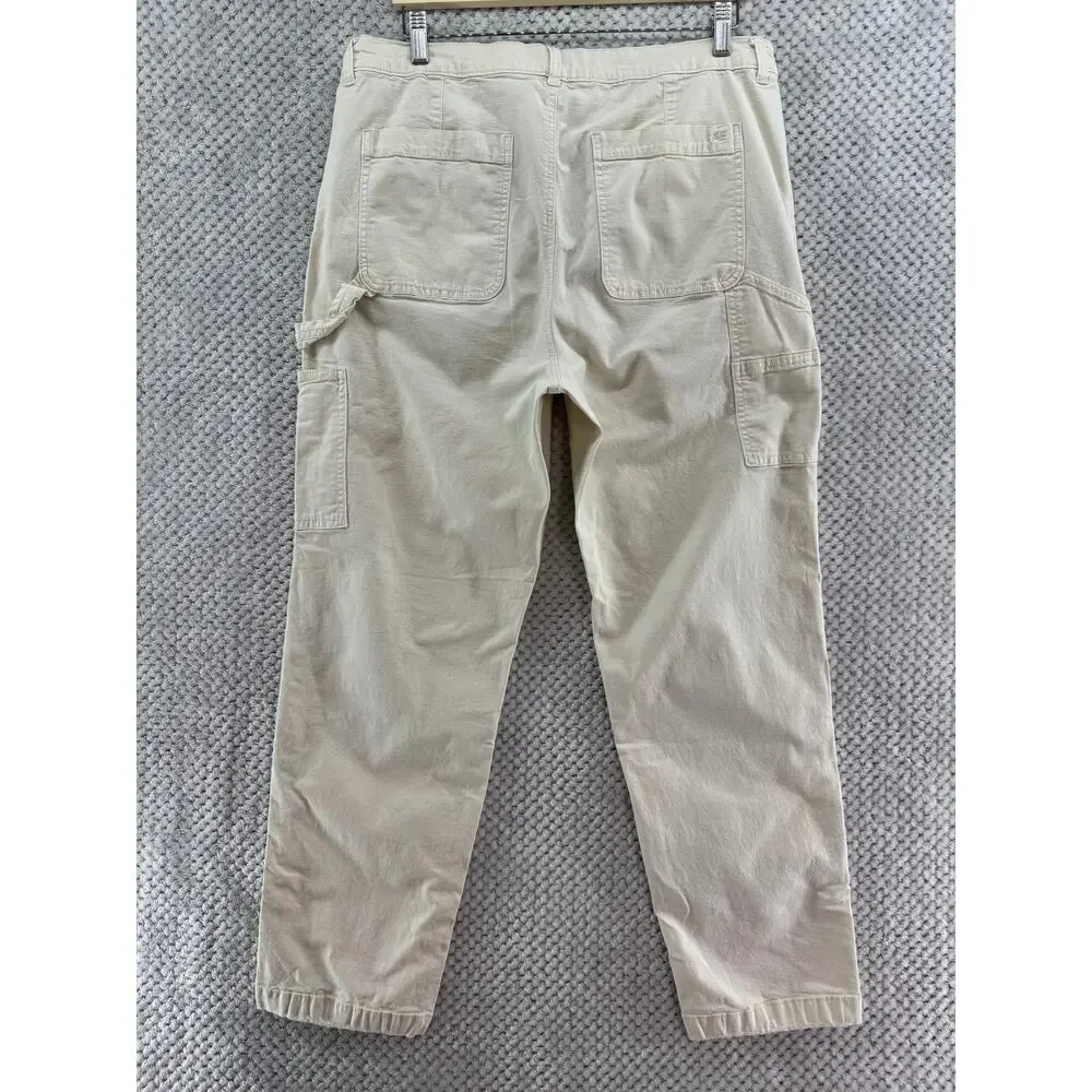 American Eagle Carpenter High Rise Straight Pants Women 16 Cream Distressing